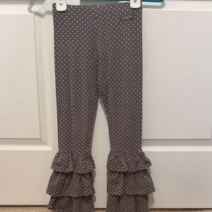 Matilda Jane Size 6 Girls 3 tiered ruffle bennys grey with white polka dots